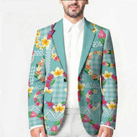 Hawaiian Leis Blazer Kakau Tattoos and Palaka Pastel Teal Color