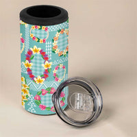 Hawaiian Leis 4 in 1 Can Cooler Tumbler Kakau Tattoos and Palaka Pastel Teal Color