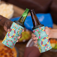Hawaiian Leis 4 in 1 Can Cooler Tumbler Kakau Tattoos and Palaka Pastel Teal Color
