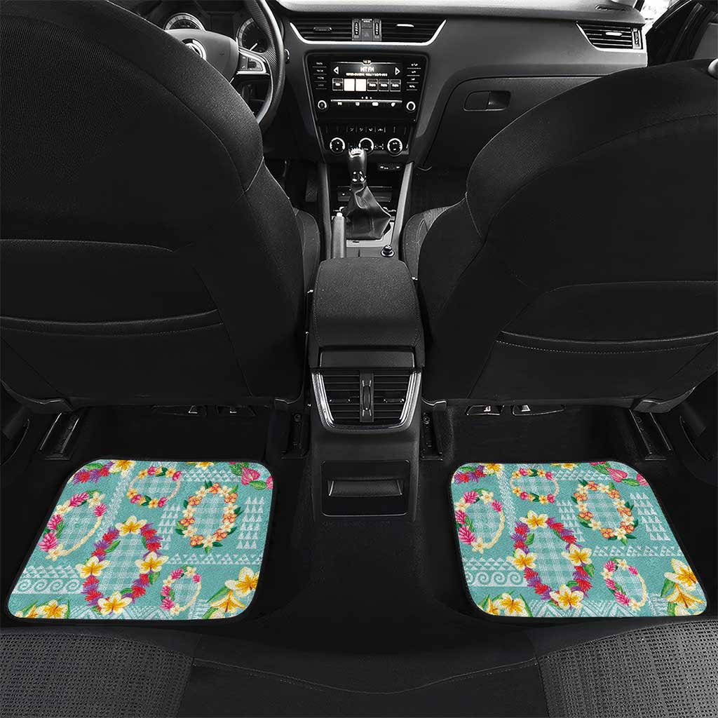 Hawaiian Leis Car Mats Kakau Tattoos and Palaka Pastel Teal Color