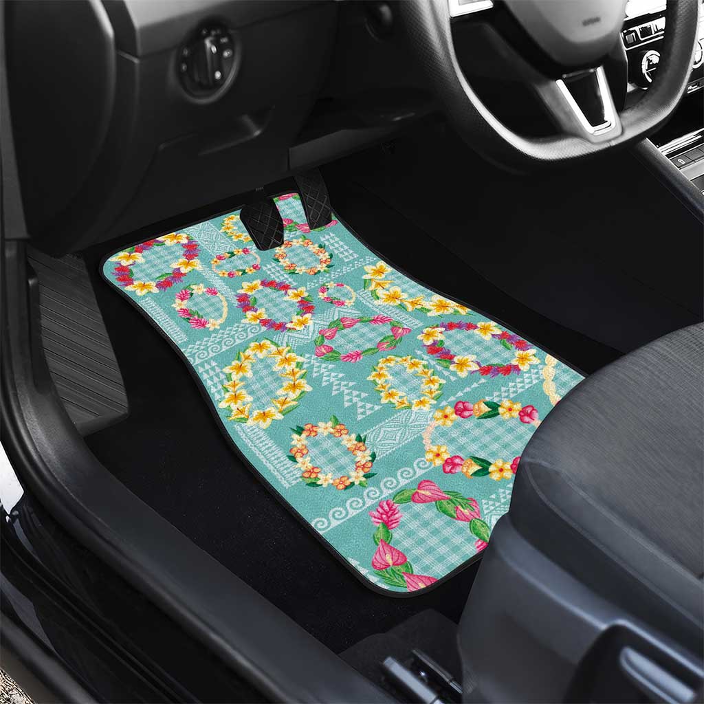Hawaiian Leis Car Mats Kakau Tattoos and Palaka Pastel Teal Color