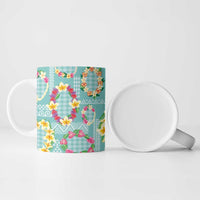 Hawaiian Leis Ceramic Mug Kakau Tattoos and Palaka Pastel Teal Color