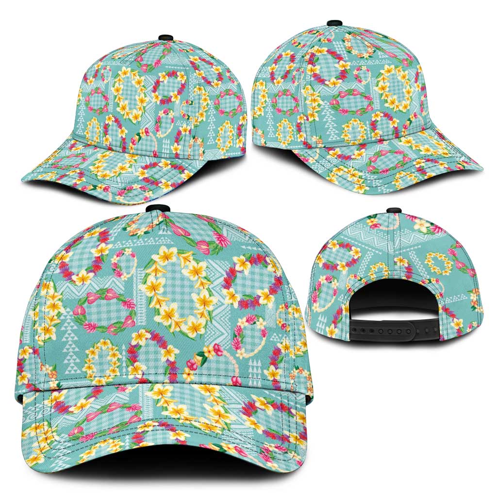 Hawaiian Leis Classic Cap Kakau Tattoos and Palaka Pastel Teal Color