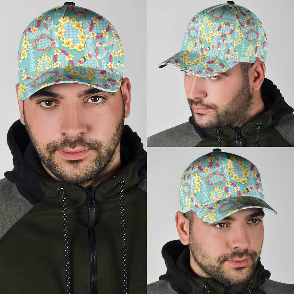 Hawaiian Leis Classic Cap Kakau Tattoos and Palaka Pastel Teal Color
