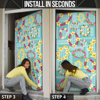 Hawaiian Leis Door Cover Kakau Tattoos and Palaka Pastel Teal Color