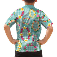 Hawaiian Leis Family Matching Off Shoulder Maxi Dress and Hawaiian Shirt Kakau Tattoos and Palaka Pastel Teal Color LT03 - Polynesian Pride