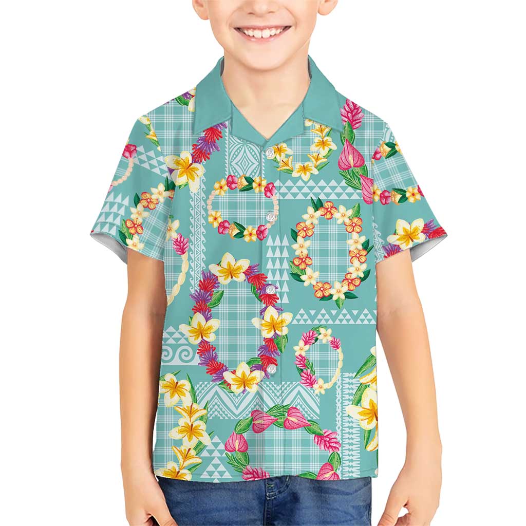 Hawaiian Leis Family Matching Summer Maxi Dress and Hawaiian Shirt Kakau Tattoos and Palaka Pastel Teal Color LT03 Son's Shirt Teal - Polynesian Pride
