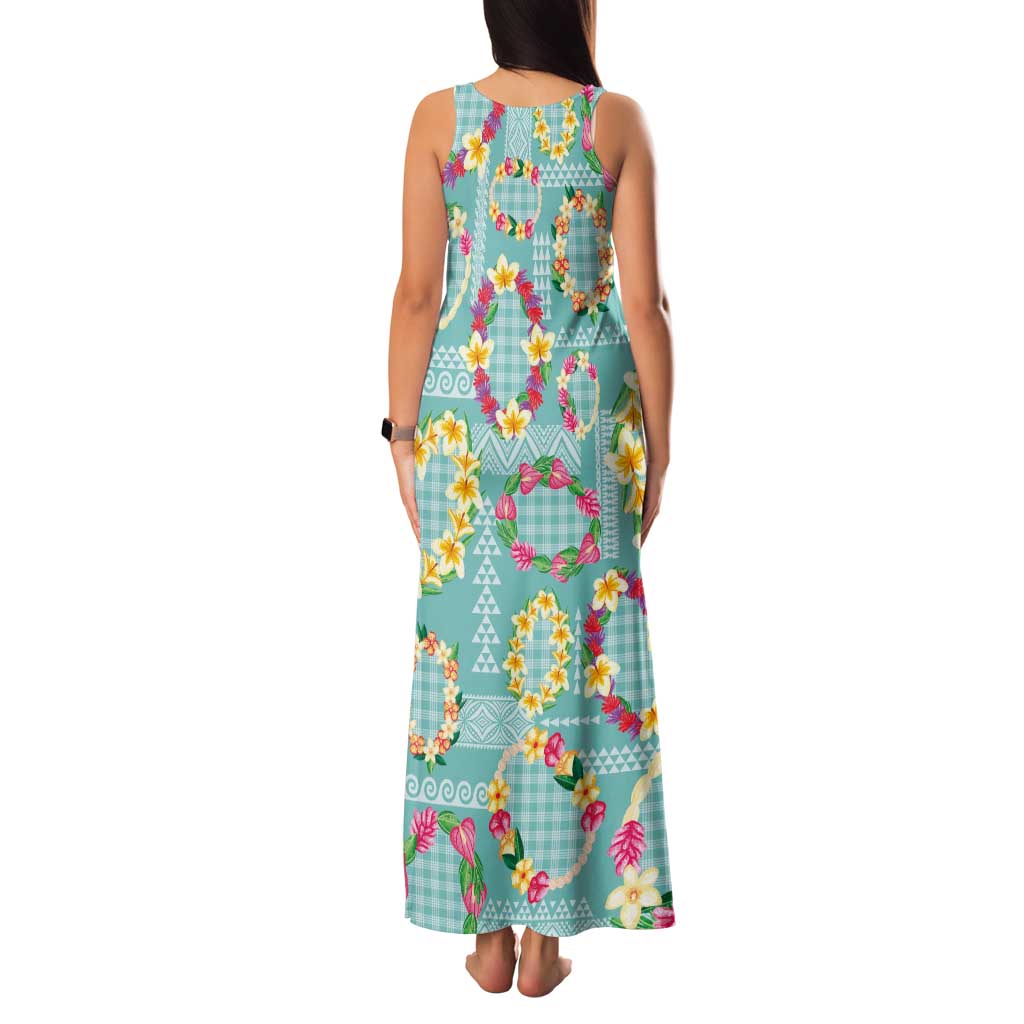 Hawaiian Leis Family Matching Tank Maxi Dress and Hawaiian Shirt Kakau Tattoos and Palaka Pastel Teal Color LT03 - Polynesian Pride