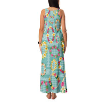 Hawaiian Leis Family Matching Tank Maxi Dress and Hawaiian Shirt Kakau Tattoos and Palaka Pastel Teal Color LT03 - Polynesian Pride
