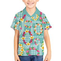 Hawaiian Leis Family Matching Tank Maxi Dress and Hawaiian Shirt Kakau Tattoos and Palaka Pastel Teal Color LT03 Son's Shirt Teal - Polynesian Pride