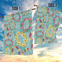 Hawaiian Leis Garden Flag Kakau Tattoos and Palaka Pastel Teal Color
