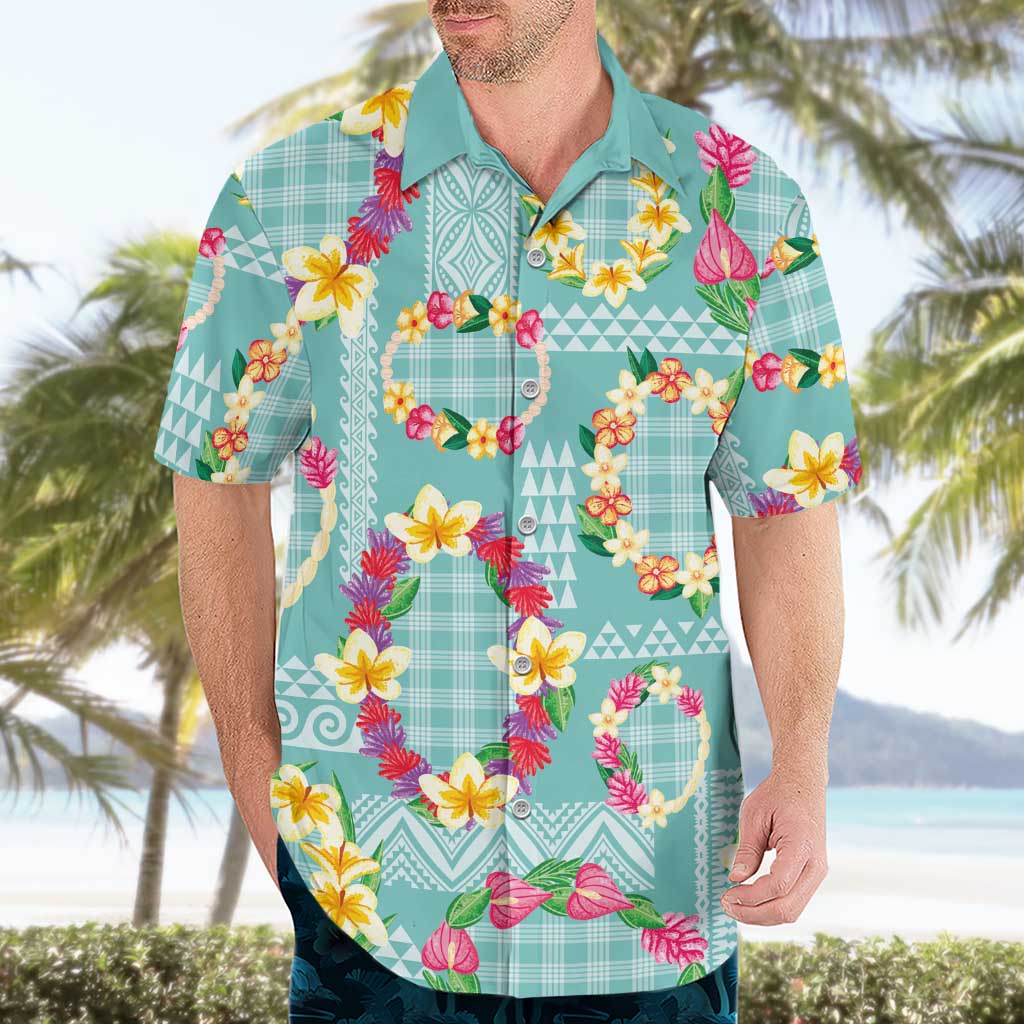 Hawaiian Leis Hawaiian Shirt Kakau Tattoos and Palaka Pastel Teal Color