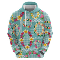 Hawaiian Leis Hoodie Kakau Tattoos and Palaka Pastel Teal Color