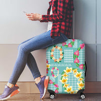 Hawaiian Leis Luggage Cover Kakau Tattoos and Palaka Pastel Teal Color