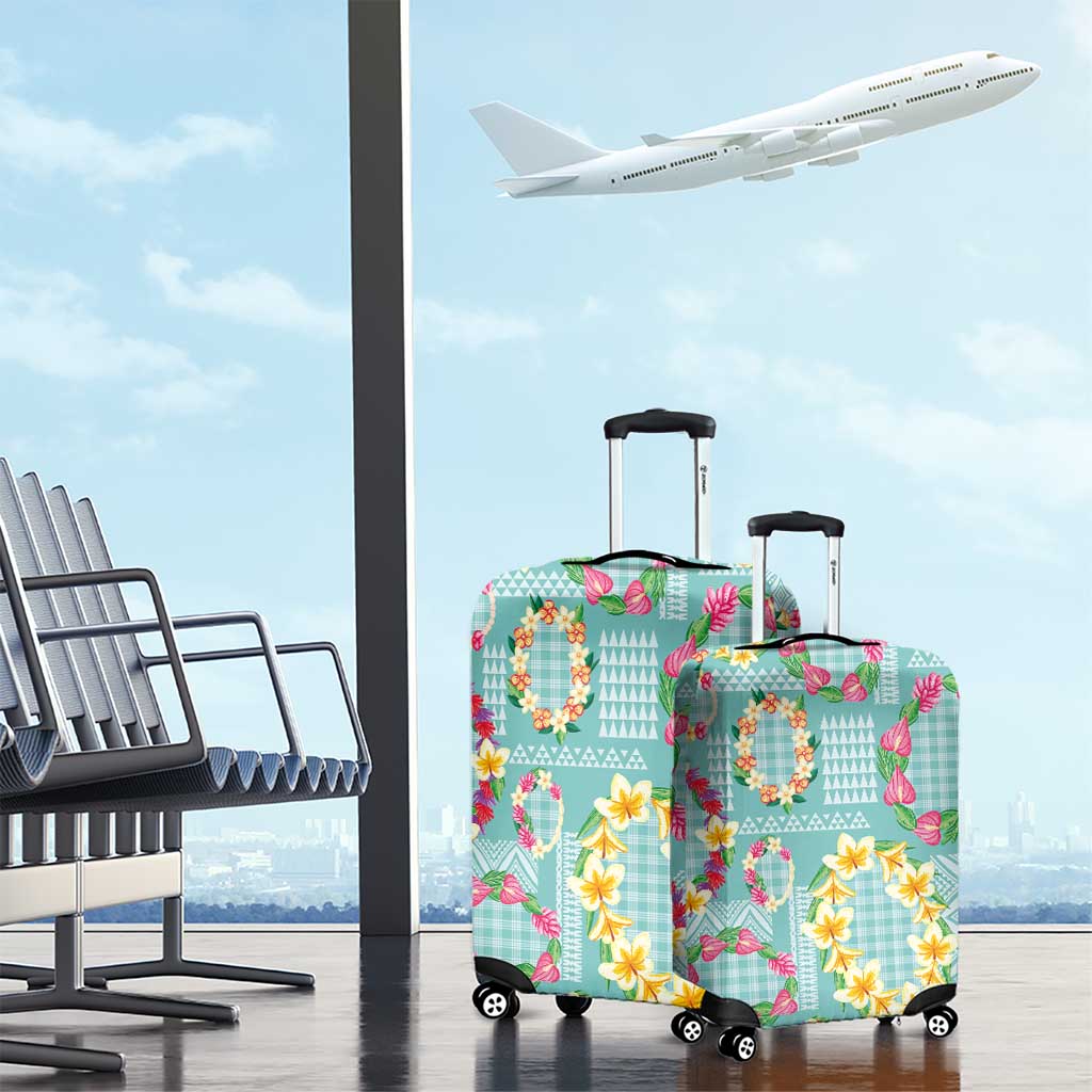 Hawaiian Leis Luggage Cover Kakau Tattoos and Palaka Pastel Teal Color