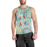 Hawaiian Leis Men Tank Top Kakau Tattoos and Palaka Pastel Teal Color