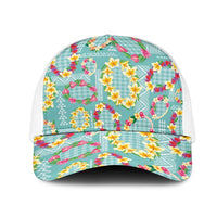 Hawaiian Leis Mesh Trucker Cap Kakau Tattoos and Palaka Pastel Teal Color