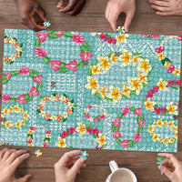 Hawaiian Leis Puzzle Kakau Tattoos and Palaka Pastel Teal Color