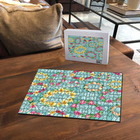 Hawaiian Leis Puzzle Kakau Tattoos and Palaka Pastel Teal Color