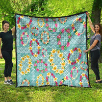 Hawaiian Leis Quilt Kakau Tattoos and Palaka Pastel Teal Color
