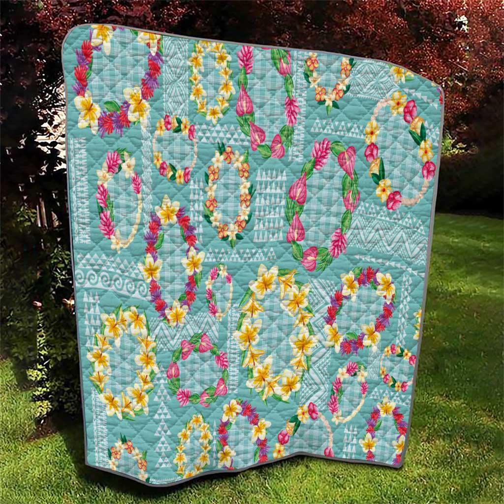 Hawaiian Leis Quilt Kakau Tattoos and Palaka Pastel Teal Color