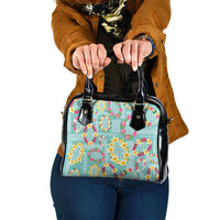 Hawaiian Leis Shoulder Handbag Kakau Tattoos and Palaka Pastel Teal Color