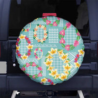 Hawaiian Leis Spare Tire Cover Kakau Tattoos and Palaka Pastel Teal Color