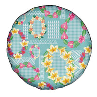 Hawaiian Leis Spare Tire Cover Kakau Tattoos and Palaka Pastel Teal Color