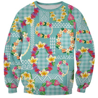 Hawaiian Leis Sweatshirt Kakau Tattoos and Palaka Pastel Teal Color