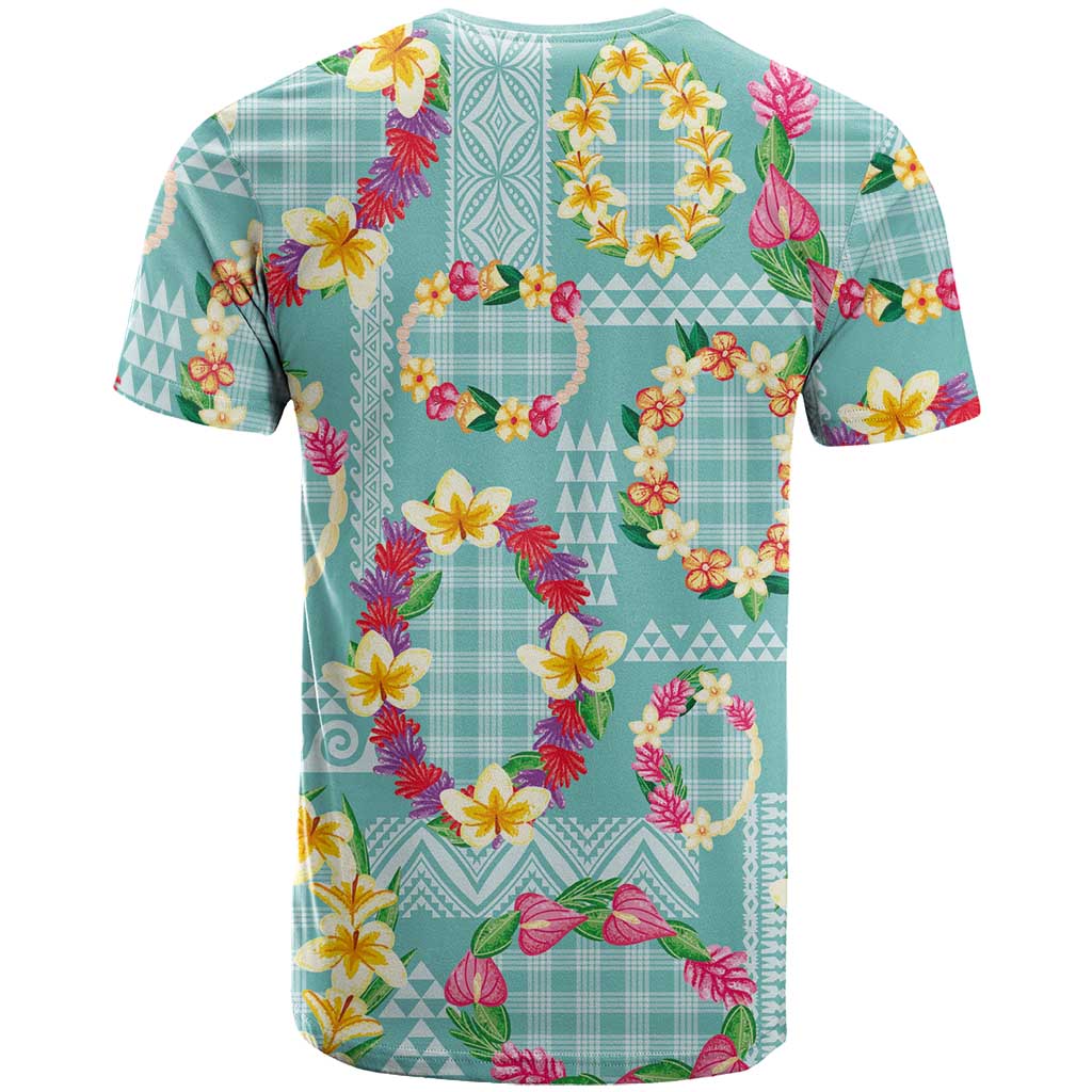 Hawaiian Leis T Shirt Kakau Tattoos and Palaka Pastel Teal Color