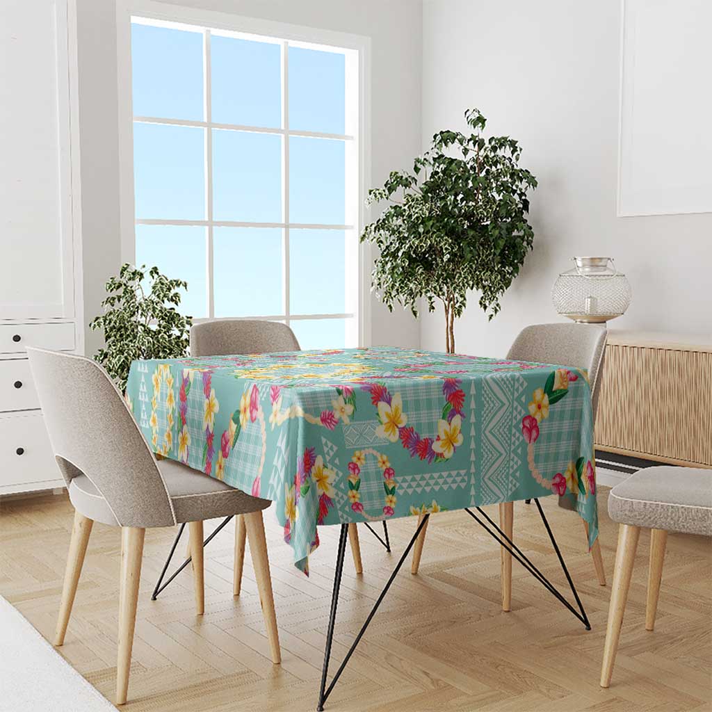 Hawaiian Leis Tablecloth Kakau Tattoos and Palaka Pastel Teal Color
