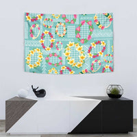 Hawaiian Leis Tapestry Kakau Tattoos and Palaka Pastel Teal Color