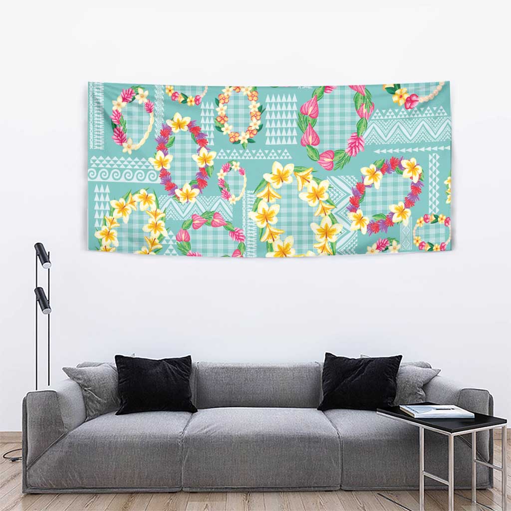 Hawaiian Leis Tapestry Kakau Tattoos and Palaka Pastel Teal Color