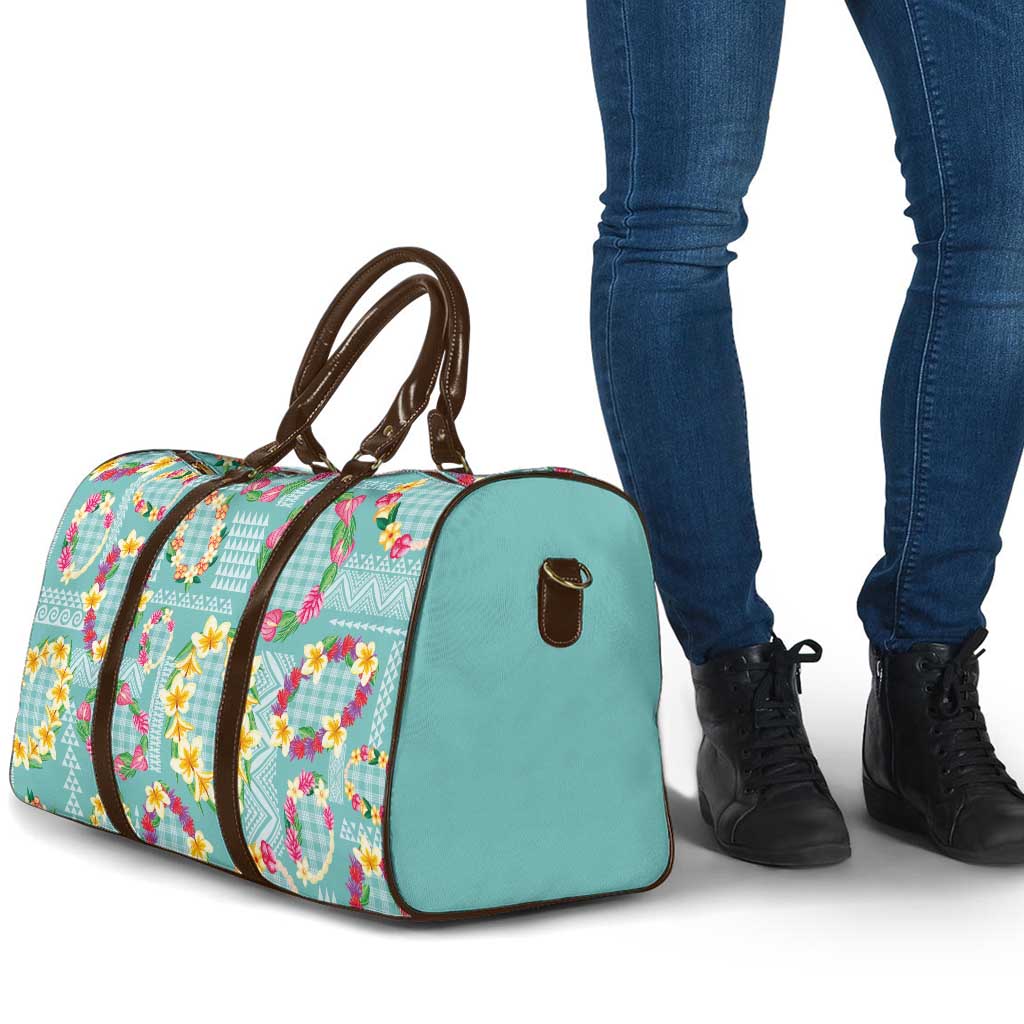 Hawaiian Leis Travel Bag Kakau Tattoos and Palaka Pastel Teal Color