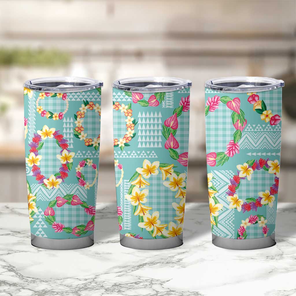 Hawaiian Leis Tumbler Cup Kakau Tattoos and Palaka Pastel Teal Color