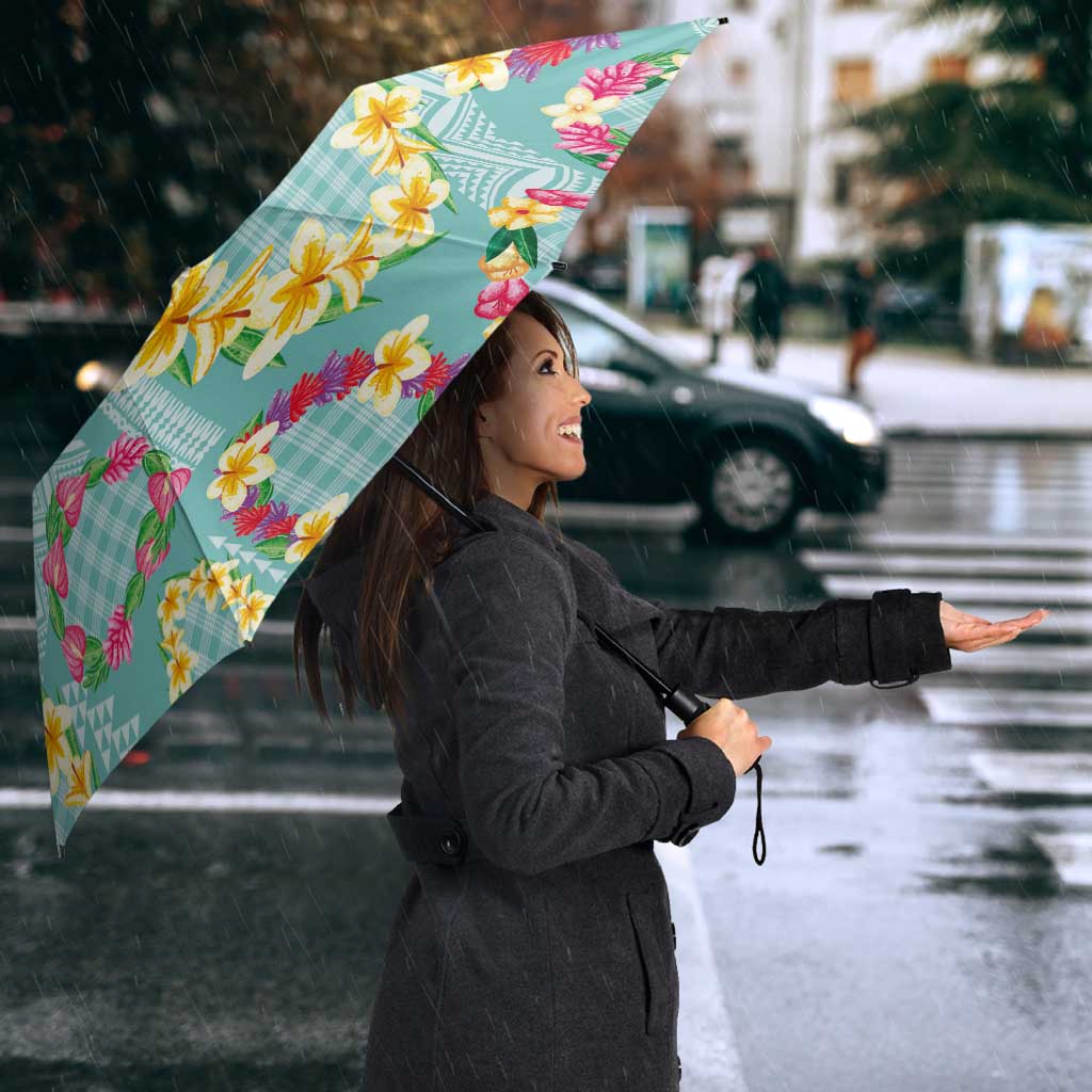Hawaiian Leis Umbrella Kakau Tattoos and Palaka Pastel Teal Color
