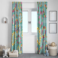 Hawaiian Leis Window Curtain Kakau Tattoos and Palaka Pastel Teal Color