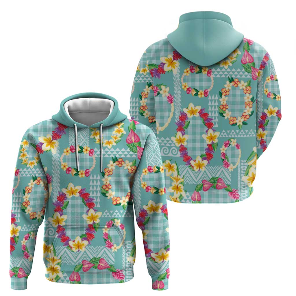 Hawaiian Leis Zip Hoodie Kakau Tattoos and Palaka Pastel Teal Color