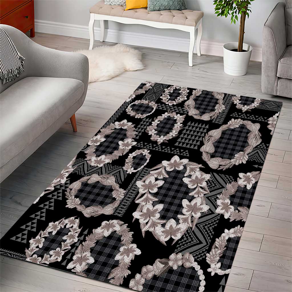 Hawaiian Leis Area Rug Kakau Tattoos and Palaka Pastel Grayscale