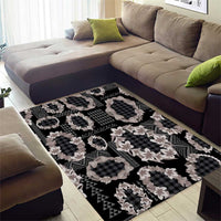 Hawaiian Leis Area Rug Kakau Tattoos and Palaka Pastel Grayscale