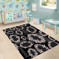 Hawaiian Leis Area Rug Kakau Tattoos and Palaka Pastel Grayscale