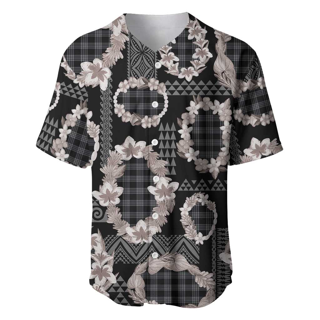 Hawaiian Leis Baseball Jersey Kakau Tattoos and Palaka Pastel Grayscale