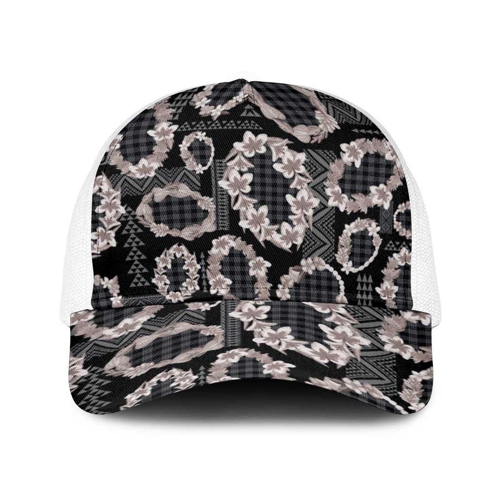 Hawaiian Leis Baseball Net Cap Kakau Tattoos and Palaka Pastel Grayscale