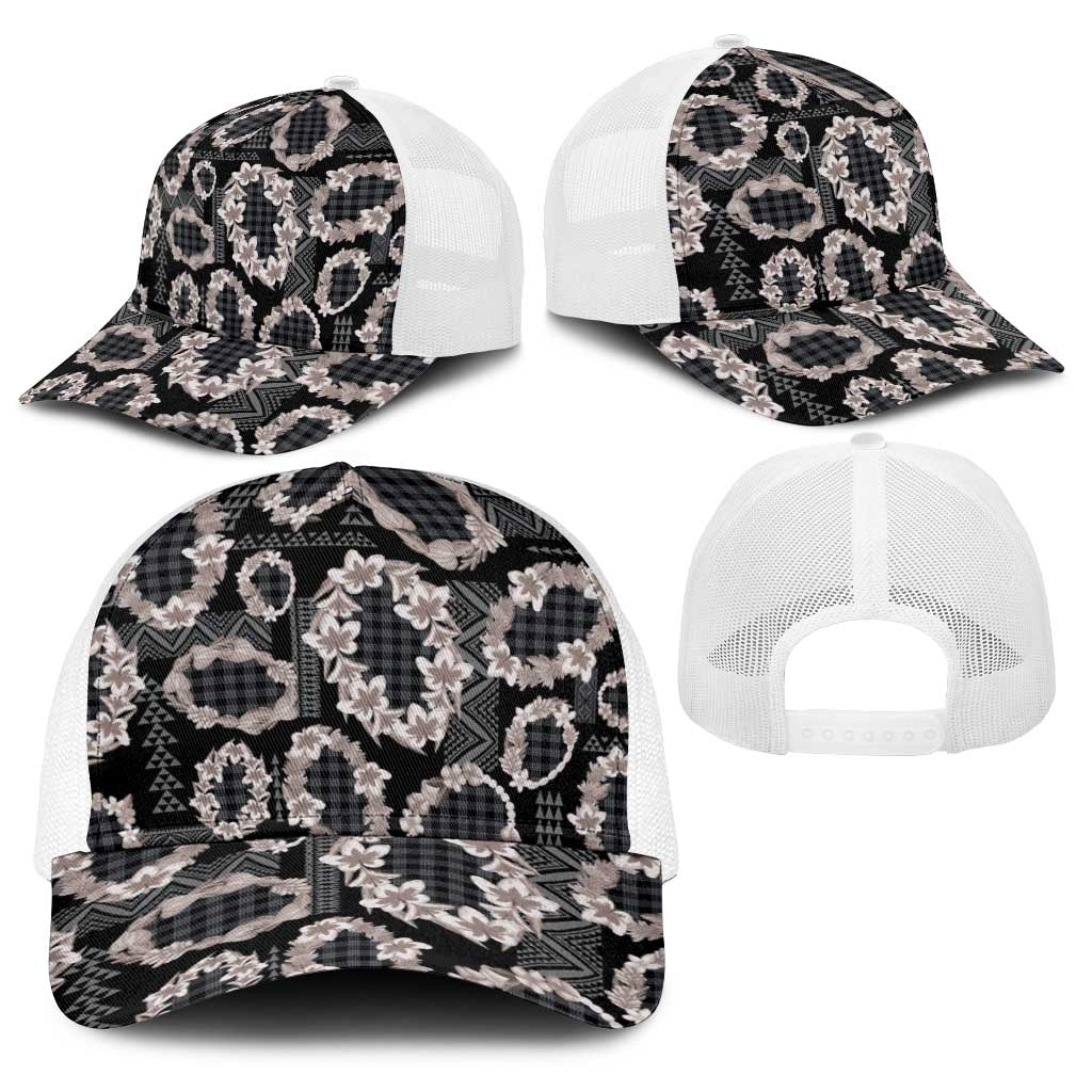 Hawaiian Leis Baseball Net Cap Kakau Tattoos and Palaka Pastel Grayscale