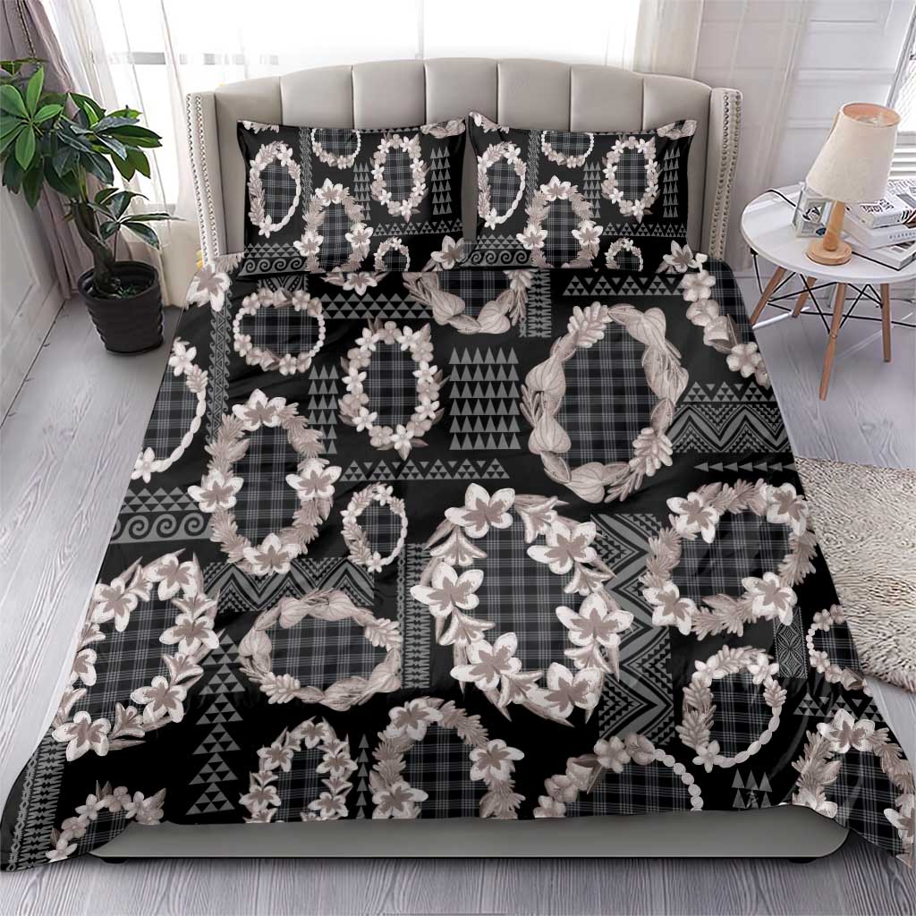 Hawaiian Leis Bedding Set Kakau Tattoos and Palaka Pastel Grayscale