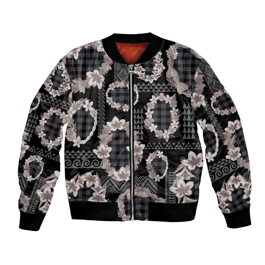 Hawaiian Leis Bomber Jacket Kakau Tattoos and Palaka Pastel Grayscale