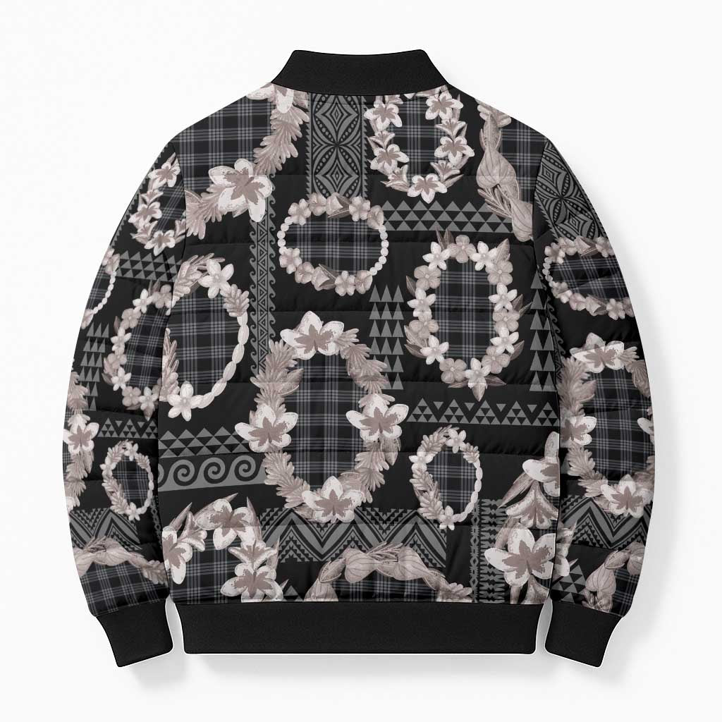 Hawaiian Leis Bomber Puffer Jacket Kakau Tattoos and Palaka Pastel Grayscale