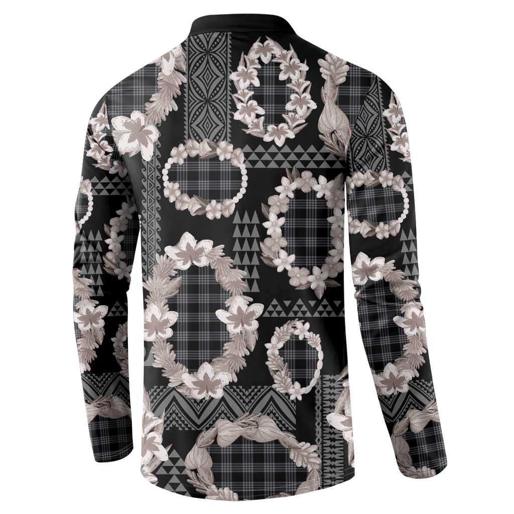 Hawaiian Leis Button Sweatshirt Kakau Tattoos and Palaka Pastel Grayscale