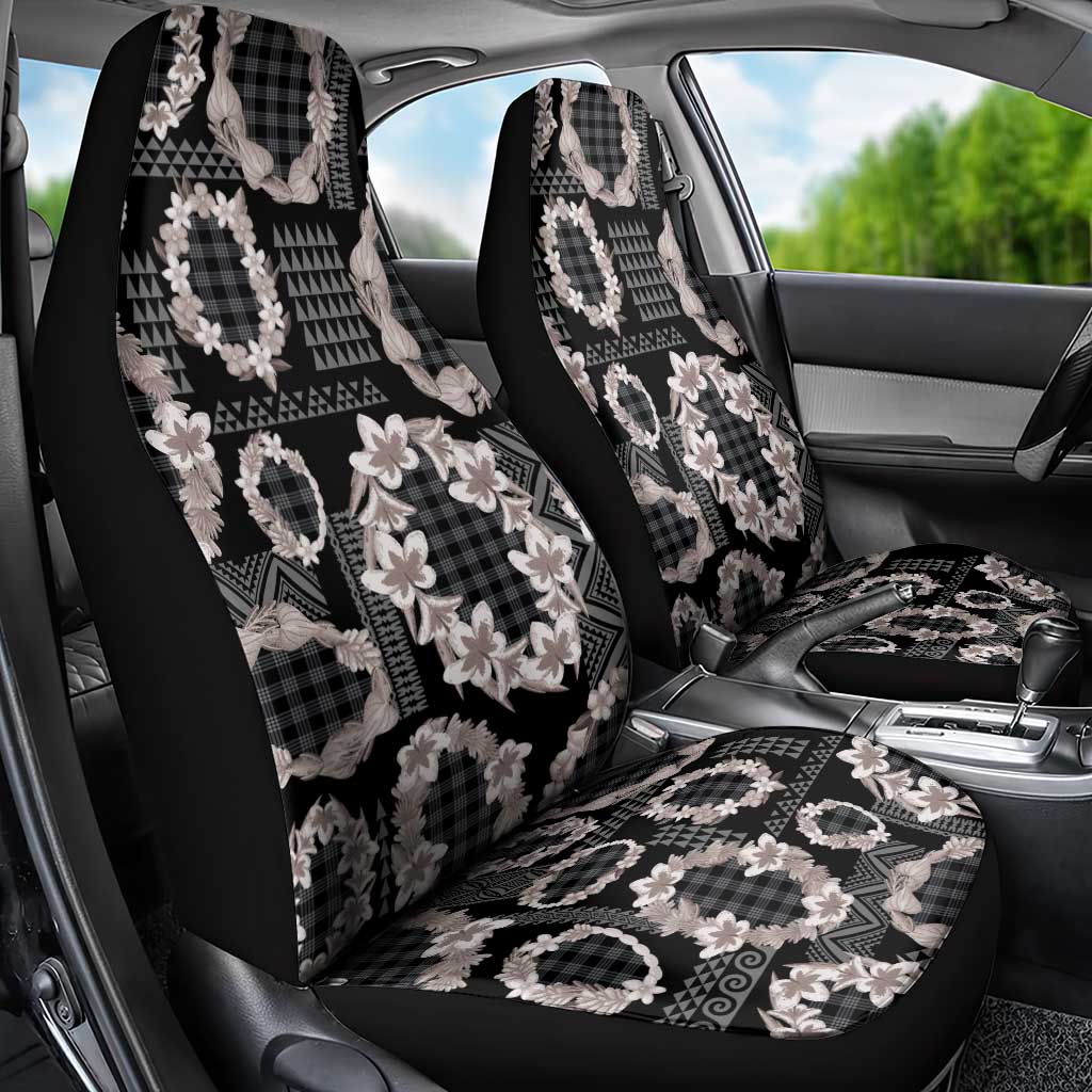 Hawaiian Leis Car Seat Cover Kakau Tattoos and Palaka Pastel Grayscale
