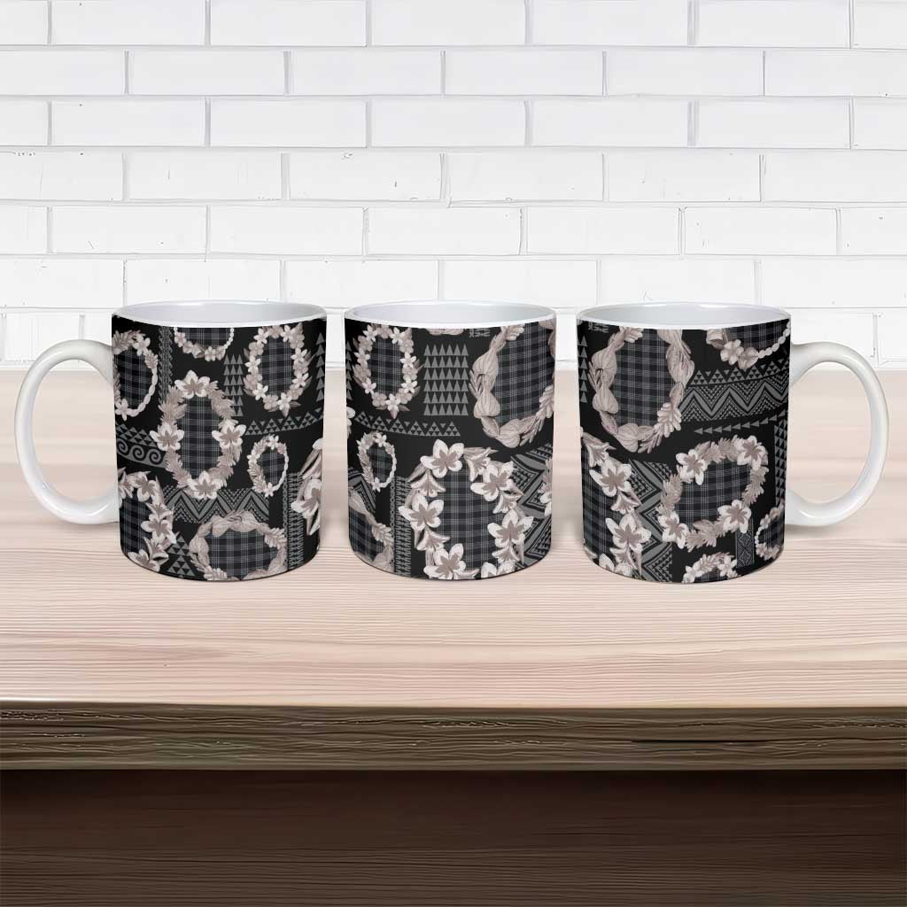 Hawaiian Leis Ceramic Mug Kakau Tattoos and Palaka Pastel Grayscale